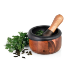 Cast iron mortar with handle and non-slip feet Crush AdHoc brown colour third view