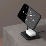 Zens Qi magnetic desktop double wireless charger stand black colour ambient view