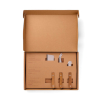 Cheese set with board and 3 stainless steel knives brown colour view with box