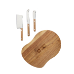 Cheese set with board and 3 stainless steel knives brown colour printing view