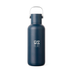 Double-wall thermal bottle with straw and leakproof lid 600ml navy-blue colour view with logo