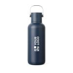 Double-wall thermal bottle with straw and leakproof lid 600ml navy-blue colour printing view