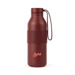 Double-wall recycled stainless steel bottle 500 ml burgundy colour view with logo