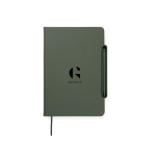 Refillable A5 notebook with phone stand, lined pages green colour view with logo