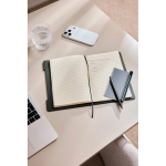 Refillable A5 notebook with phone stand, lined pages green colour ambient view