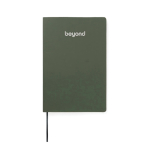 A5 softcover notebook with recycled paper, lined pages green colour view with logo