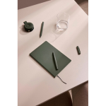 A5 softcover notebook with recycled paper, lined pages green colour ambient view