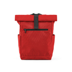 Recycled plastic roll-top backpack for 15.6'' laptop red colour front view