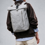 Eco roll-top backpack with reinforced base and front pocket 16 L light grey colour ambient view
