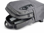 Water-resistant recycled plastic backpack ideal for 17'' laptops dark grey colour detail view