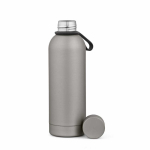 Recycled stainless steel thermal bottle with silicone handle 490 ml silver colour second front view