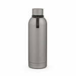 Recycled stainless steel thermal bottle with silicone handle 490 ml silver colour front view