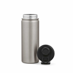 Recycled stainless steel thermal bottle with double lid 500 ml silver colour second front view