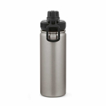 Recycled stainless steel thermal bottle with double lid 500 ml silver colour front view