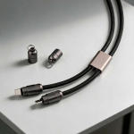 USB-C charging cable with zinc alloy and adjustable phone strap 60W black colour ambient view