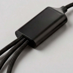 Braided 5-in-1 charging cable with multiple connectors 10W black colour detail view