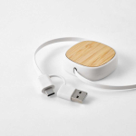 Double retractable 3-in-1 bamboo charging cable, 1 m long white colour detail view