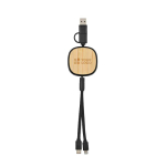 Double retractable 3-in-1 bamboo charging cable, 1 m long main view