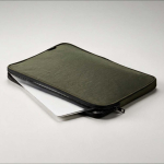 Durable waterproof recycled nylon laptop sleeve 15.6'' dark green colour ambient view