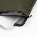 Durable waterproof recycled nylon laptop sleeve 15.6'' dark green colour detail view