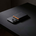 Magnetic mobile phone card holder in synthetic leather with clip black colour ambient view