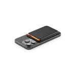 Magnetic mobile phone card holder in synthetic leather with clip black colour detail view
