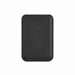 Magnetic mobile phone card holder in synthetic leather with clip black colour front view