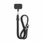 Universal adjustable recycled polyester phone strap black colour front view