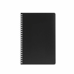 A5 notebook with soft cover and side spiral, ruled pages black colour front view