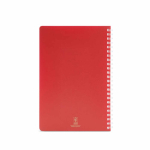 A5 notebook with soft cover and side spiral, ruled pages red colour rear view