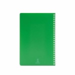 A5 notebook with soft cover and side spiral, ruled pages green colour rear view