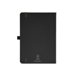 A5 recycled synthetic leather notebook with elastic closure and lined pages black colour rear view