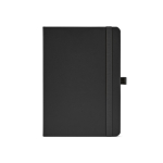 A5 recycled synthetic leather notebook with elastic closure and lined pages black colour front view