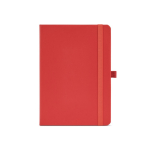 A5 recycled synthetic leather notebook with elastic closure and lined pages red colour front view