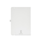 A5 recycled synthetic leather notebook with elastic closure and lined pages white colour rear view