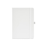 A5 recycled synthetic leather notebook with elastic closure and lined pages white colour front view