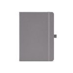 A5 recycled synthetic leather notebook with elastic closure and lined pages grey colour front view
