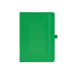 A5 recycled synthetic leather notebook with elastic closure and lined pages green colour front view
