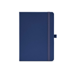 A5 recycled synthetic leather notebook with elastic closure and lined pages navy-blue colour front view