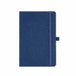 Eco-friendly hardback notebook with inner pocket and lined A5 pages navy-blue colour front view