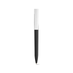 Pen with recycled plastic body, large clip and blue ink black colour front view