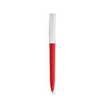 Pen with recycled plastic body, large clip and blue ink red colour front view