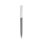 Pen with recycled plastic body, large clip and blue ink grey colour front view