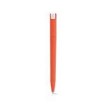 Pen with recycled plastic body, large clip and blue ink orange colour rear view