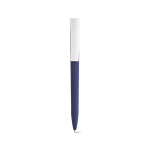 Pen with recycled plastic body, large clip and blue ink navy-blue colour front view