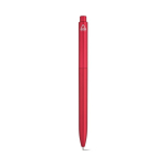 Recycled plastic pen with reinforced clip and blue ink red colour rear view
