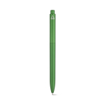 Recycled plastic pen with reinforced clip and blue ink green colour rear view