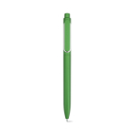 Recycled plastic pen with reinforced clip and blue ink green colour front view