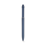 Recycled plastic pen with reinforced clip and blue ink navy-blue colour front view