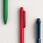 Recycled plastic pen with reinforced clip and blue ink
